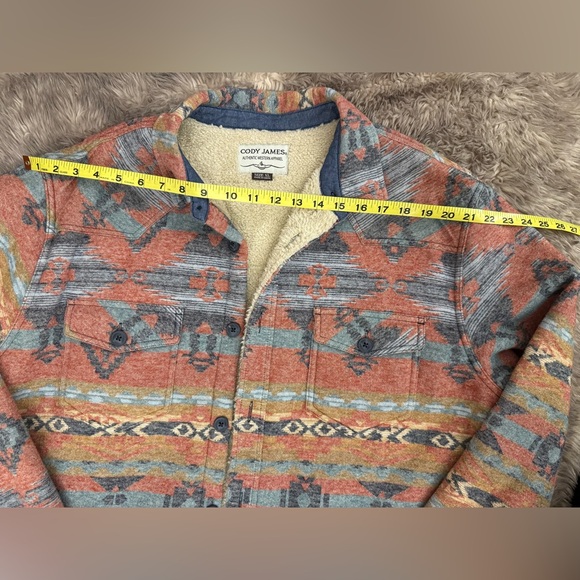 CODY JAMES MEN'S EMMONS SHERPA LINED SOUTHWESTERN STRIPED FLANNEL SHIRT JACKET - Picture 6 of 10